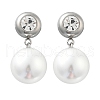 304 Stainless Steel Plastic Pearl Round Dangle Stud Earrings EJEW-V008-01P-1