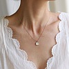 304 Stainless Steel Pave Natural White Shell Square Pendant Necklaces for Women FS-WG6BD04-01-4