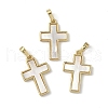 Brass Pave Natural White Shell Pendants KK-Z115-12G-1