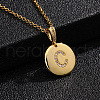 Brass Micro Pave Clear Cubic Zirconia Flat Round with Letter Pendant Necklaces FS-WG00655-03-1