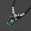 Luminous Rectangle with Constellation Alloy Glass Pendant Black Braided Imitation Leather Cord Necklaces WG00EE9-11-1