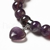 Natural Amethyst & Mixed Gemstone Beaded Stretch Bracelet with Heart Charm for Women BJEW-K164-B24-3