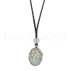 Oval with Flower Natural Green Aventurine Pendants Necklaces NJEW-JN04817-1