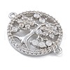 Rack Plating Brass Clear Cubic Zirconia Flat Round with Tree Connector Charms X-KK-A234-033P-2