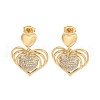 Heart Brass Pave Clear Cubic Zirconia Stud Earrings EJEW-M258-66G-1