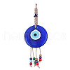 Flat Round with Evil Eye Glass Tassel Pendant Decorations EVIL-PW0002-15-2