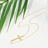 Ion Plating(IP) 304 Stainless Steel Religion Cross Pendant Cable Chain Necklaces for Women NJEW-P320-07G-2