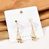 Brass ABS Plastic Pearl Dangle Stud Earrings EJEW-U040-14G-1