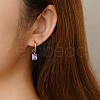 Elegant Stainless Steel Purple Cubic Zirconia Rectangle Hoop Earrings LR9784-4
