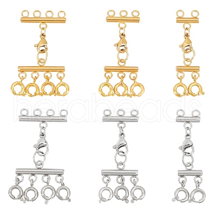 6Pcs 6 Styles Multi-Strand 304 Stainless Steel Lobster Claw Clasps FIND-AB00012-1