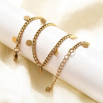 304 Stainless Steel Twisted Chain Necklaces with Disc Charm Tassel NJEW-R023-04G-1