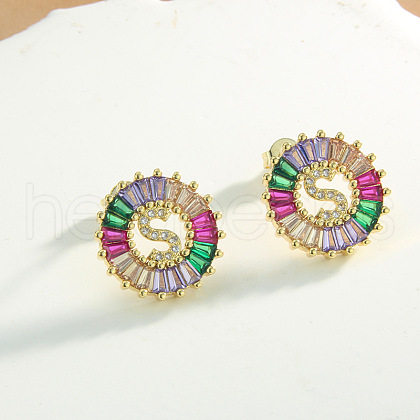 Brass Colorful Cubic Zirconia Stud Earrings WG39B88-19-1