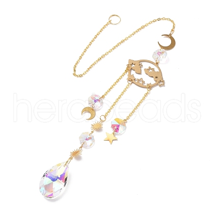 Faceted Glass Sun Catcher Pendant Decorations AJEW-A037-11G-1