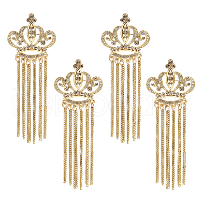 CHGCRAFT 4Pcs Crystal Rhinestone Crown with Chain Tassel Lapel Pin JEWB-CA0001-32G-1