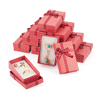 Polka Dot Print Cardboard Jewelry Gift Boxes with Bowknot CON-TAC0001-10B-1