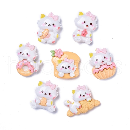 Opaque Cute Cat with Food Resin Decoden Cabochons X-RESI-B024-09-1