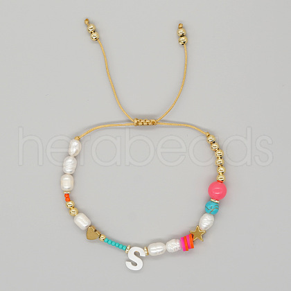 Shell Letter Charm Bead Bracelets ZZ0793-19-1
