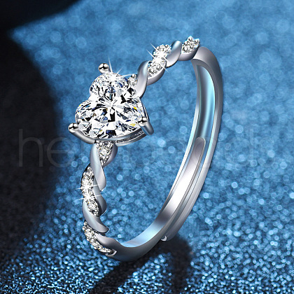 Heart Adjustable Brass with Crystal Rhinestone Finger Rings for Women FS-WG8858D-01-1