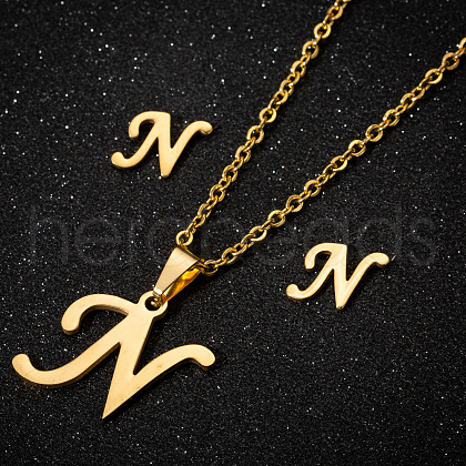 201 Stainless Steel Pendant Necklaces & Stud Earrings Sets WG00841-20-1
