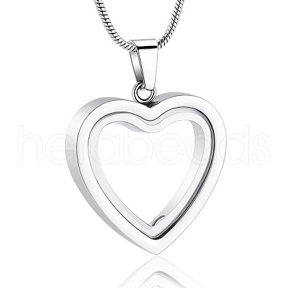 Stainless Steel & Glass Heart Pendant Urn Ashes Necklaces PW-WG26534-01-1