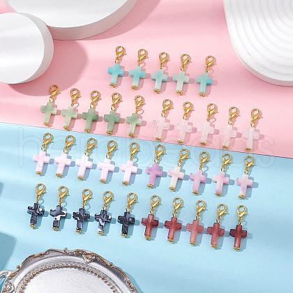 35Pcs 7 Colors Cross Acrylic Pendant Decorations HJEW-JM02775-1