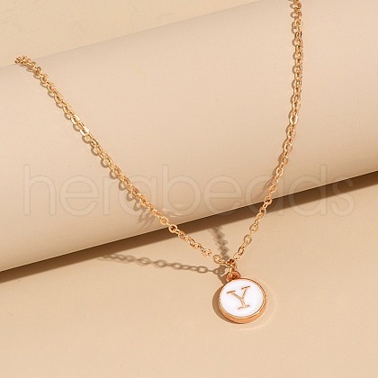 Alloy White Enamel Disc with Initial Pendant Necklaces for Women WG552C5-25-1