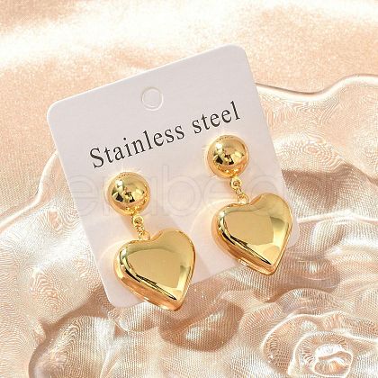 Heart 304 Stainless Steel Dangle Stud Earrings EJEW-A125-56G-1