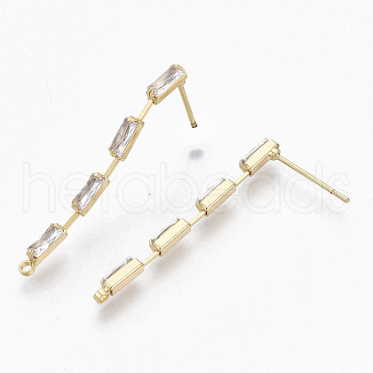 Brass Clear Cubic Zirconia Stud Earring Findings X-KK-N232-13-NF-1