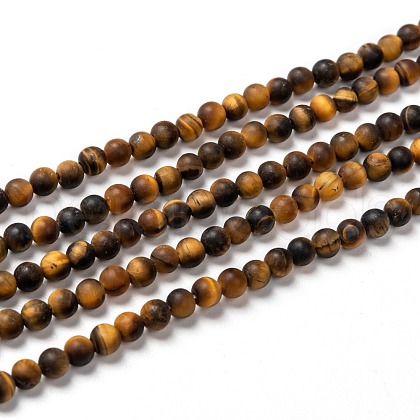 Natural Frosted Tiger Eye Round Bead Strands G-M064-4mm-02-1