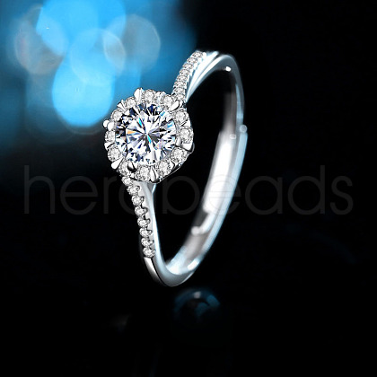 Rhodium Plated 925 Sterling Silver Pave 5.2x3.1mm Moissanite Finger Rings for Women WG3CEB4-01-1
