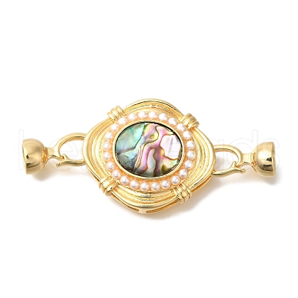 Brass ABS Imitation Pearl Fold Over Clasps KK-K389-006G-1