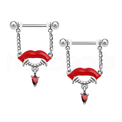 316L Surgical Stainless Steel Ruby Rhinestone Nipple Rings WG718B0-02-1