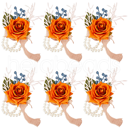 Cloth Flower & Foam Wrist Corsage with Plastic Pearl BJEW-WH0022-33A-1