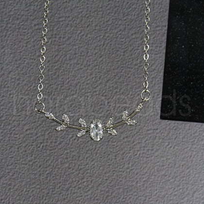 Branch with Oval Brass Cubic Zirconia Pendant Necklaces for Women FS-WG08EC3-02-1