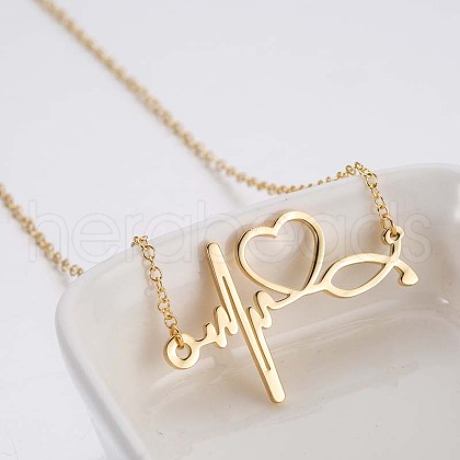 201 Stainless Steel Stethoscope Heartbeat Pendant Necklaces for Women WG4E3E7-01-1