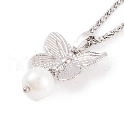 Mother's Day Jewellery Butterfly Rack Plating Brass ABS Pearl Pendant Necklaces NJEW-S423-03P-1