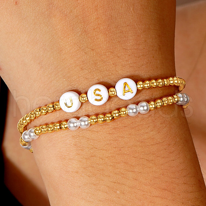 2Pcs Round Brass Beads Stretch Bracelets for Women ML1099-3-1