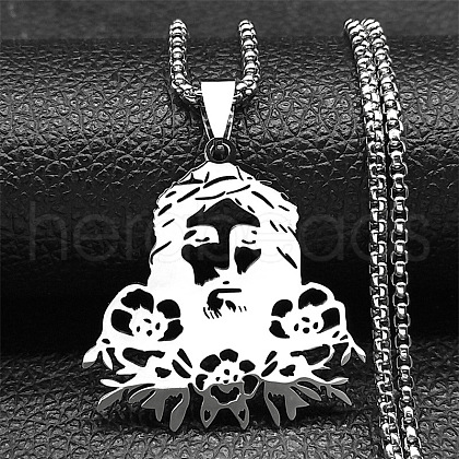 304 Stainless Steel Religion Jesus Pendant Necklaces NJEW-H065-01P-1