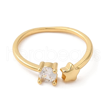 Rack Plating Brass Star Solitaire Ring RJEW-Z014-03G-1