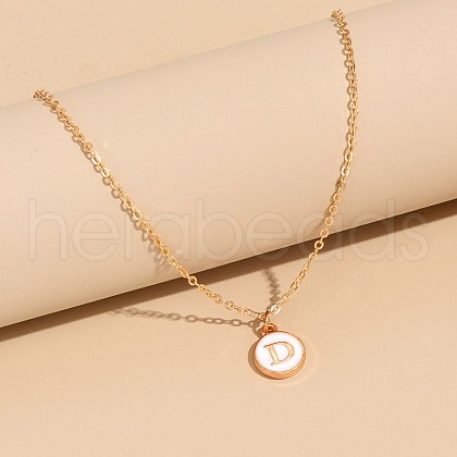 Alloy White Enamel Disc with Initial Pendant Necklaces for Women WG552C5-04-1