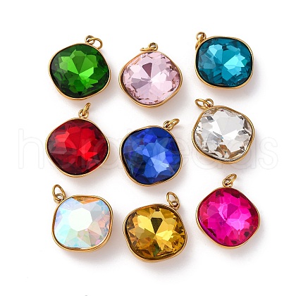 316 Stainless Steel Faceted Glass Pendants STAS-K258-47G-1