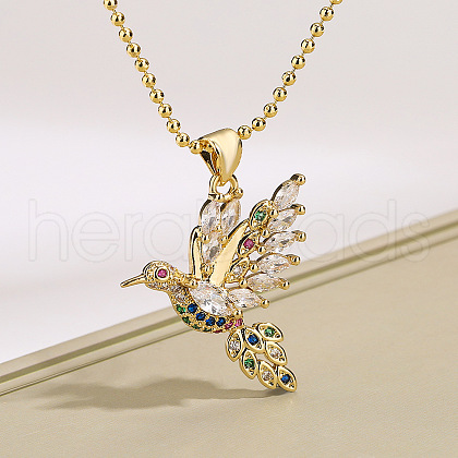 Brass Pave Cubic Zirconia Little Bird Pendant Necklaces FS-WG89328-01-1