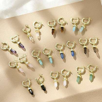 Natural Mixed Stone Hoop Earrings EJEW-P306-01G-1