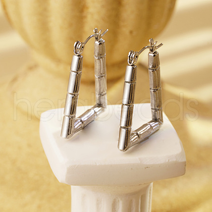 Stylish Stainless Steel Bamboo Hoop Earrings FW8059-1-1