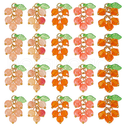 10Pcs 5 Styles Dyed Natural Weathered Agate & Acrylic & Glass Pendants PALLOY-AR00009-1