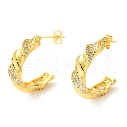 Brass Micro Pave Clear Cubic Zirconia Stud Earrings for Women EJEW-A040-12G-1