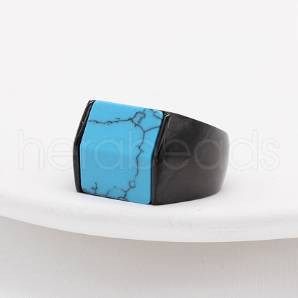Rectangle Synthetic Turquoise Finger Ring FIND-PW0021-08B-EB-1