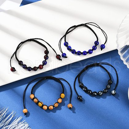 4Pcs 4 Colors Baking Painted Glass Round Beads Braided Bead Bracelets BJEW-JB11974-1