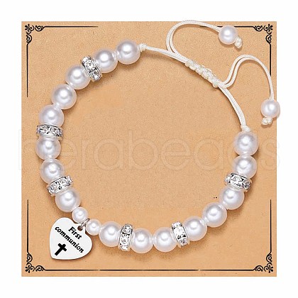 Handmade Woven Plastic imitation Pearl Braided Bead Bracelets UD0895-5-1