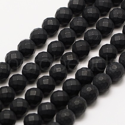 Frosted Natural Black Onyx Bead Strands G-A131-8mm-02-1